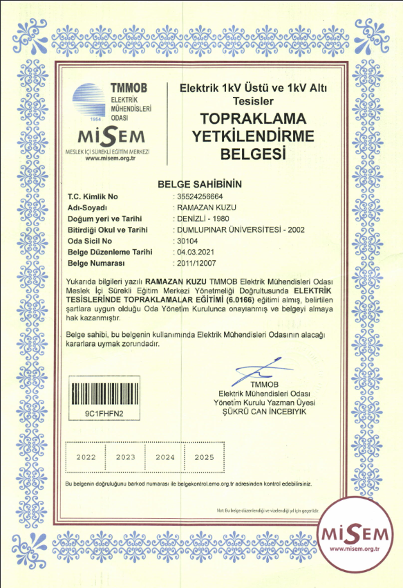 Topraklama Yetkilendirme Belgesi